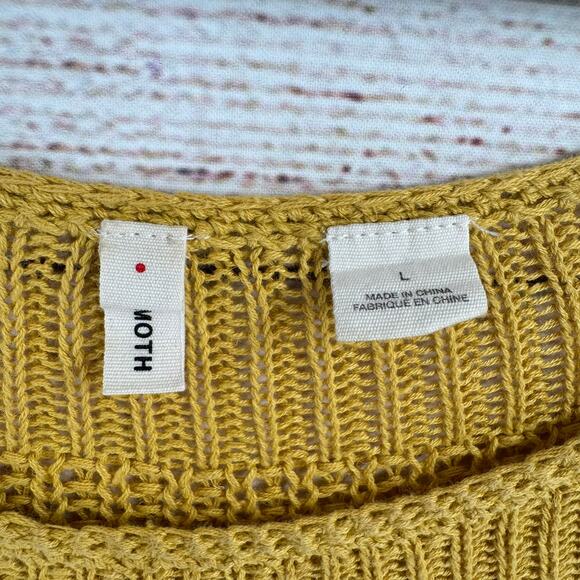 Moth Anthropologie Linen Blend Loose Knit Sweater Womens Large Yellow Boat Neck - Picture 7 of 11